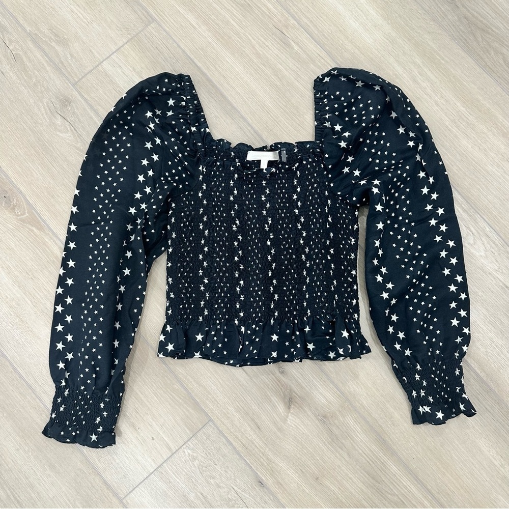 LOVESHACKFANCY Russell stars smocked top puff sleeve black white small pretty - Picture 6 of 10